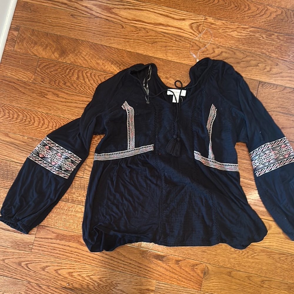 Vintage America Blue Embroidered Long Sleeve Blouse